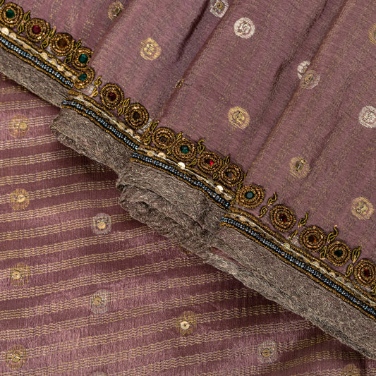 Sanskriti Vintage Lilac Pure Crepe Silk Saree Hand Embroidery Zari WorkSari 6+YD