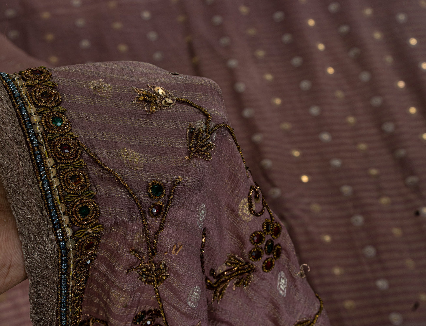 Sanskriti Vintage Lilac Pure Crepe Silk Saree Hand Embroidery Zari WorkSari 6+YD