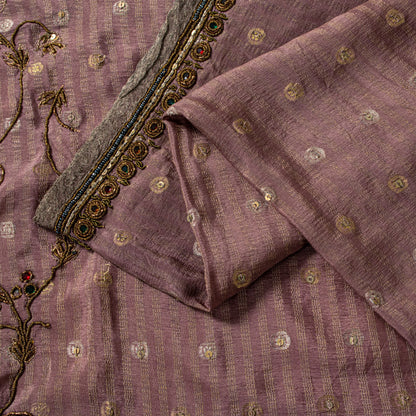 Sanskriti Vintage Lilac Pure Crepe Silk Saree Hand Embroidery Zari WorkSari 6+YD