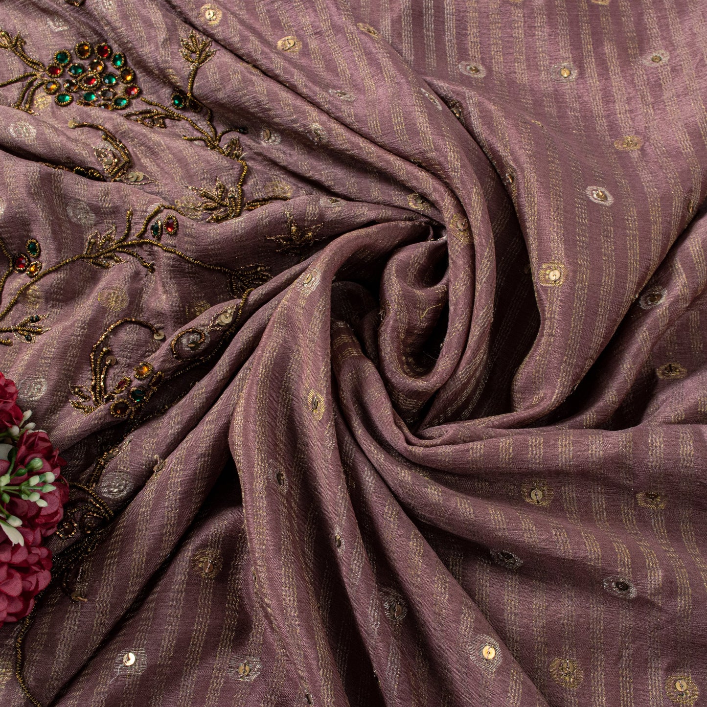 Sanskriti Vintage Lilac Pure Crepe Silk Saree Hand Embroidery Zari WorkSari 6+YD