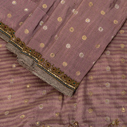 Sanskriti Vintage Lilac Pure Crepe Silk Saree Hand Embroidery Zari WorkSari 6+YD