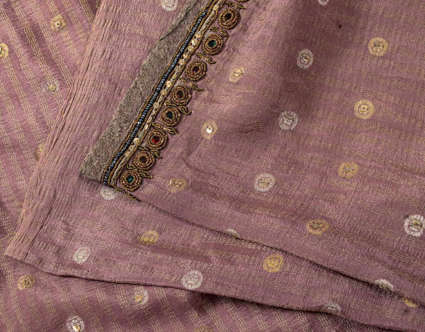 Sanskriti Vintage Lilac Pure Crepe Silk Saree Hand Embroidery Zari WorkSari 6+YD