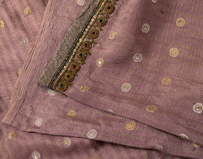 Sanskriti Vintage Lilac Pure Crepe Silk Saree Hand Embroidery Zari WorkSari 6+YD