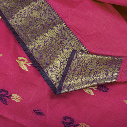 Sanskriti Vintage Saree Pink Pure Cotton Zari Brocade Jamdani Woven Fabric Sari