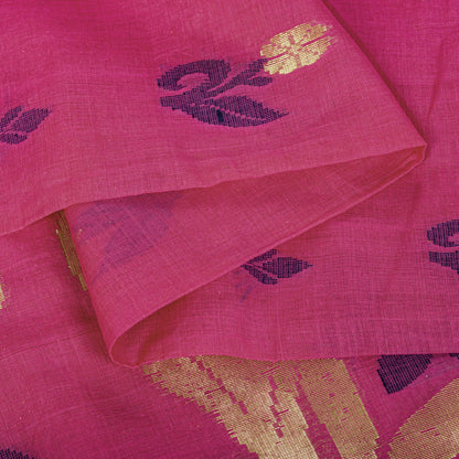 Sanskriti Vintage Saree Pink Pure Cotton Zari Brocade Jamdani Woven Fabric Sari
