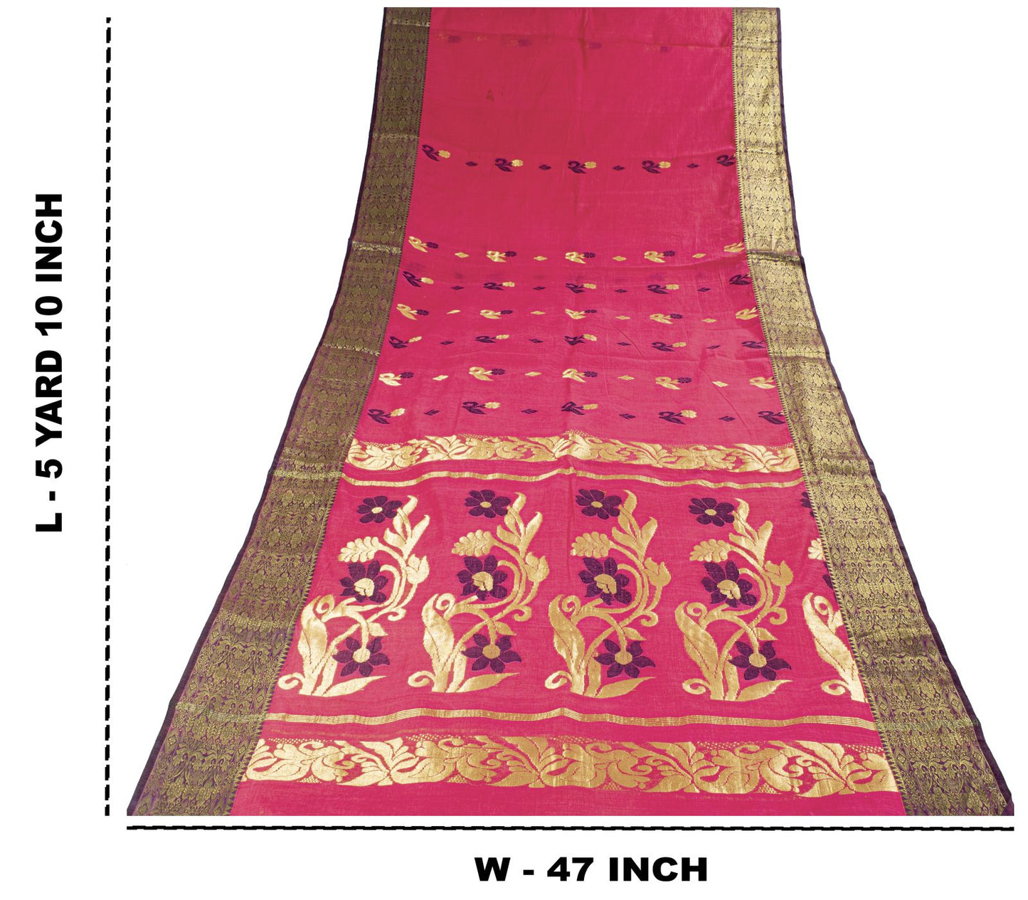 Sanskriti Vintage Saree Pink Pure Cotton Zari Brocade Jamdani Woven Fabric Sari