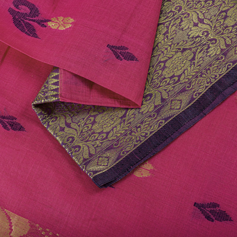 Sanskriti Vintage Saree Pink Pure Cotton Zari Brocade Jamdani Woven Fabric Sari
