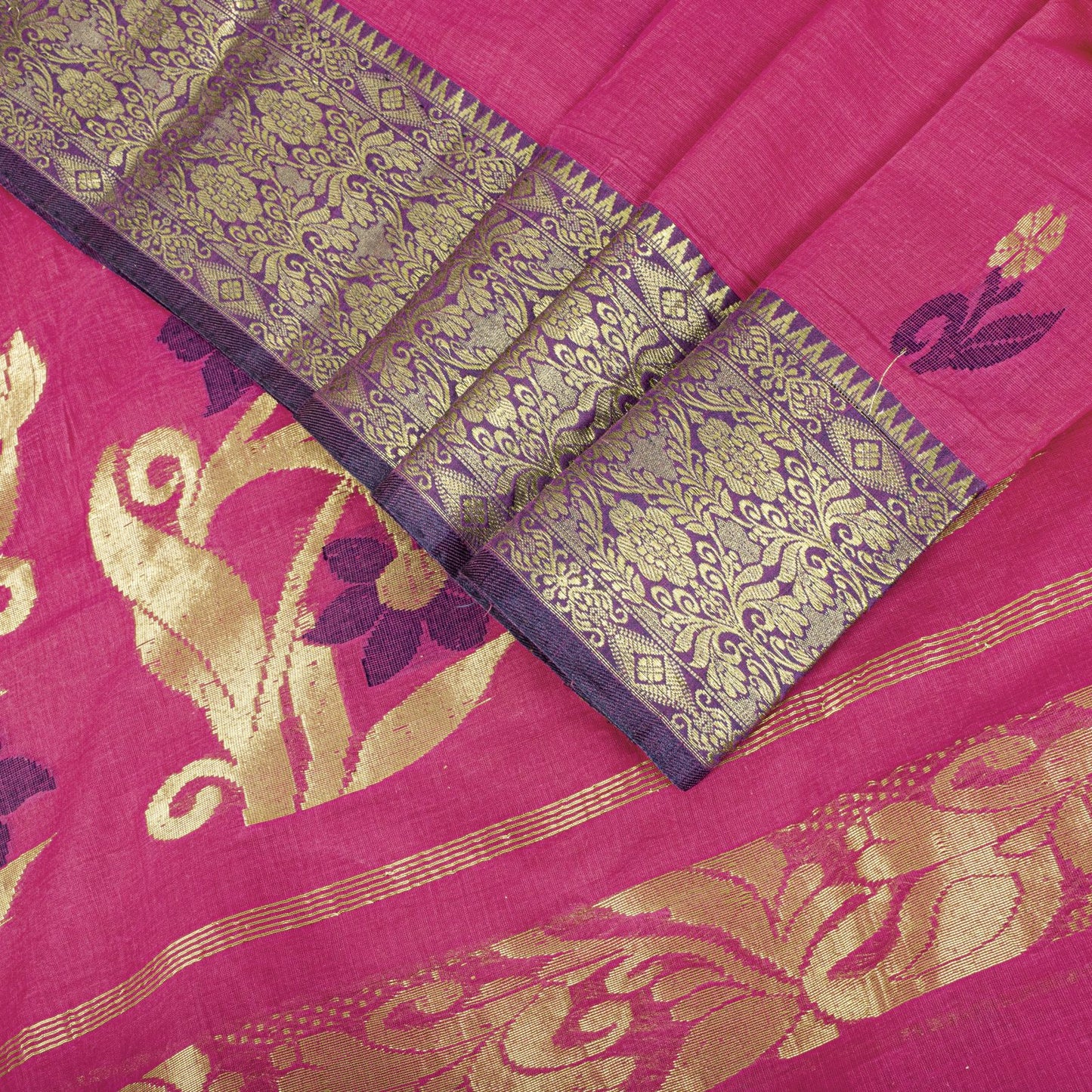 Sanskriti Vintage Saree Pink Pure Cotton Zari Brocade Jamdani Woven Fabric Sari