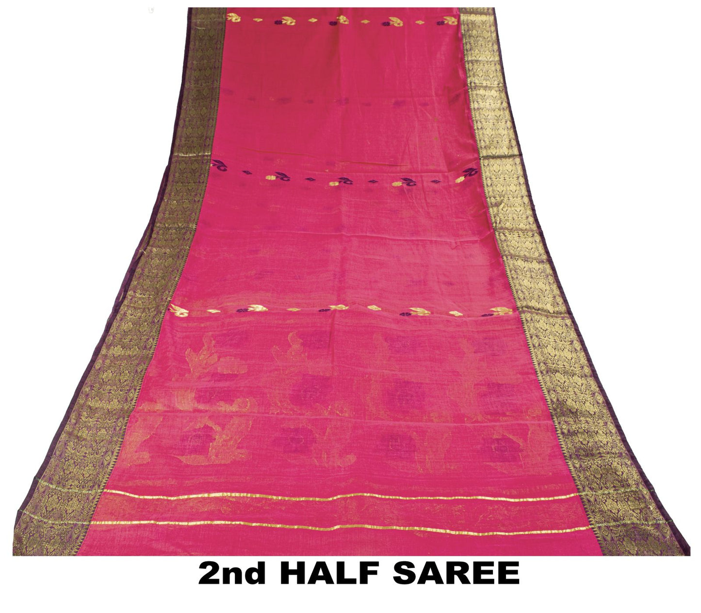 Sanskriti Vintage Saree Pink Pure Cotton Zari Brocade Jamdani Woven Fabric Sari