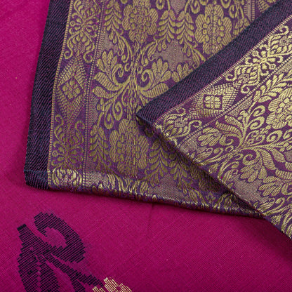 Sanskriti Vintage Saree Pink Pure Cotton Zari Brocade Jamdani Woven Fabric Sari