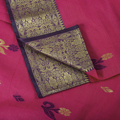 Sanskriti Vintage Saree Pink Pure Cotton Zari Brocade Jamdani Woven Fabric Sari