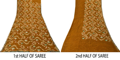 Sanskriti Vintage Brown Soft Pure Georgette Saree Embroidered Sari 5.5+YD Craft