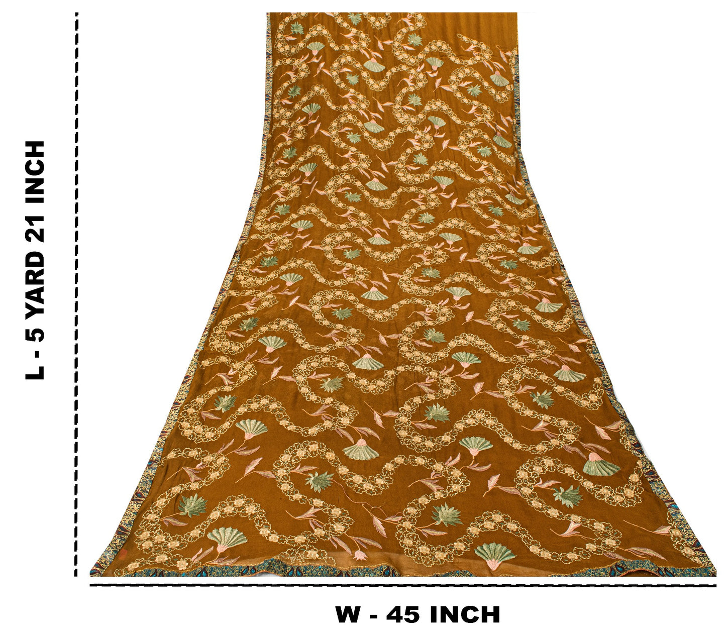Sanskriti Vintage Brown Soft Pure Georgette Saree Embroidered Sari 5.5+YD Craft