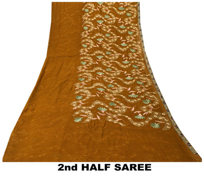 Sanskriti Vintage Brown Soft Pure Georgette Saree Embroidered Sari 5.5+YD Craft