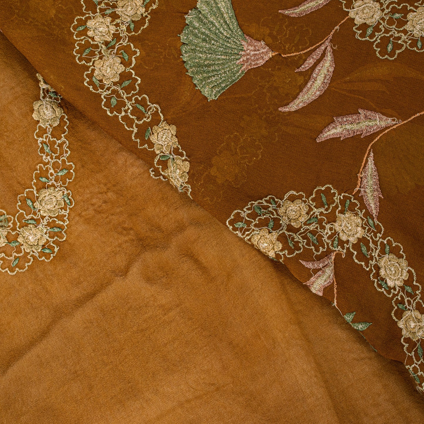 Sanskriti Vintage Brown Soft Pure Georgette Saree Embroidered Sari 5.5+YD Craft