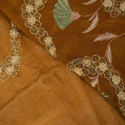 Sanskriti Vintage Brown Soft Pure Georgette Saree Embroidered Sari 5.5+YD Craft