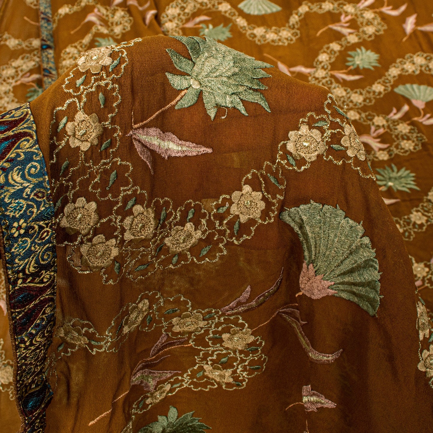 Sanskriti Vintage Brown Soft Pure Georgette Saree Embroidered Sari 5.5+YD Craft
