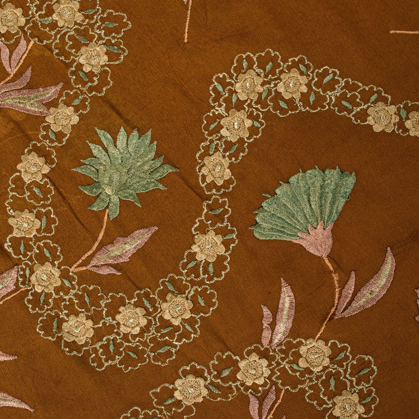 Sanskriti Vintage Brown Soft Pure Georgette Saree Embroidered Sari 5.5+YD Craft