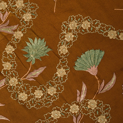Sanskriti Vintage Brown Soft Pure Georgette Saree Embroidered Sari 5.5+YD Craft