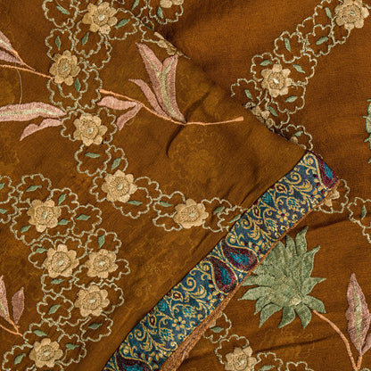 Sanskriti Vintage Brown Soft Pure Georgette Saree Embroidered Sari 5.5+YD Craft