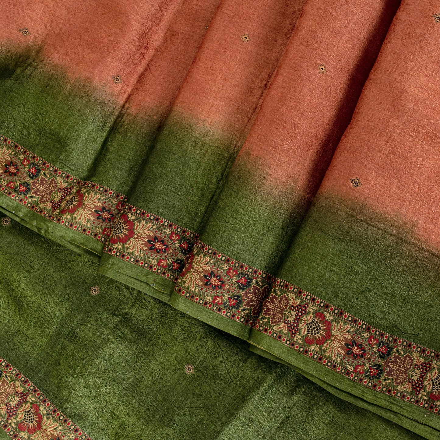 Sanskriti Vintage Orange Pure Silk Saree Floral Woven & Printed Sari 5.5+YDCraft