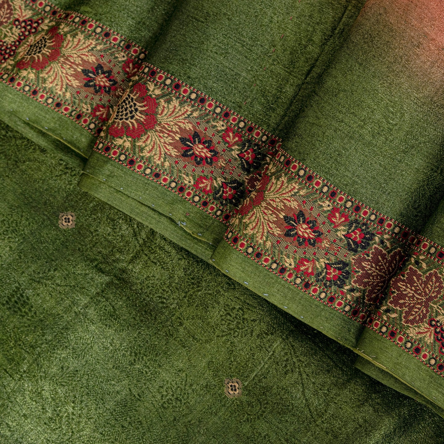Sanskriti Vintage Orange Pure Silk Saree Floral Woven & Printed Sari 5.5+YDCraft