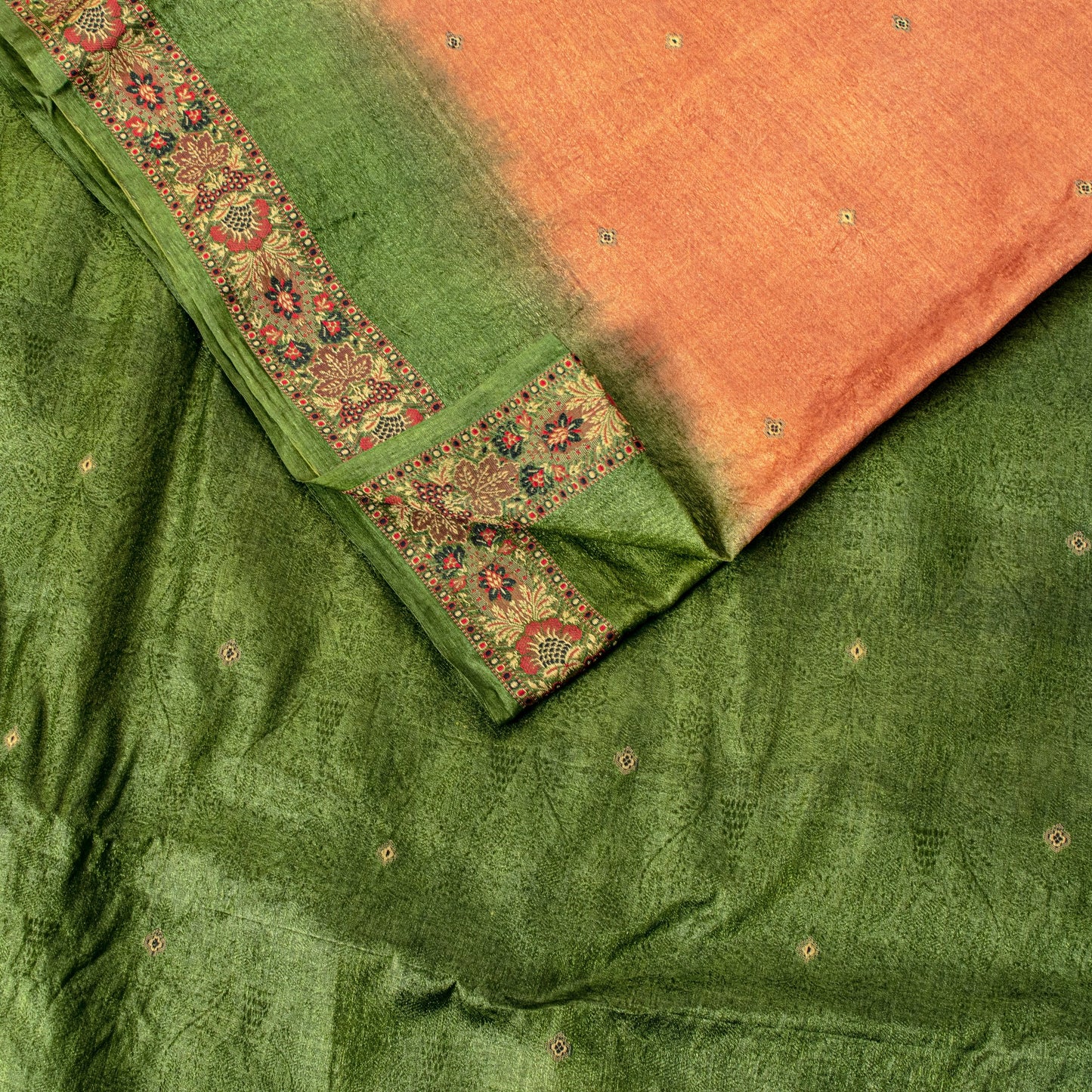 Sanskriti Vintage Orange Pure Silk Saree Floral Woven & Printed Sari 5.5+YDCraft