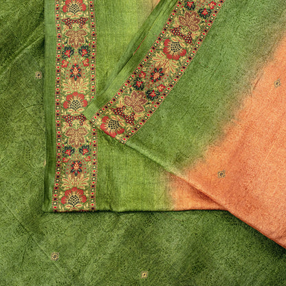 Sanskriti Vintage Orange Pure Silk Saree Floral Woven & Printed Sari 5.5+YDCraft