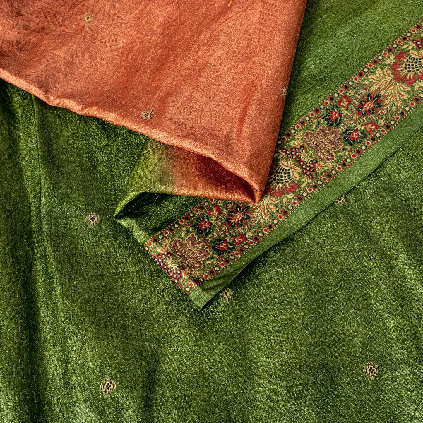 Sanskriti Vintage Orange Pure Silk Saree Floral Woven & Printed Sari 5.5+YDCraft
