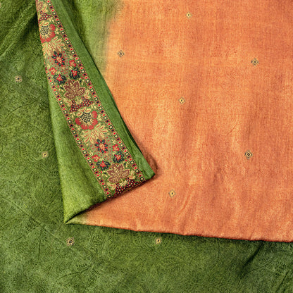 Sanskriti Vintage Orange Pure Silk Saree Floral Woven & Printed Sari 5.5+YDCraft
