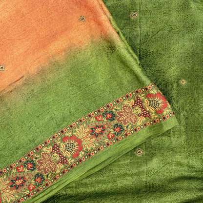 Sanskriti Vintage Orange Pure Silk Saree Floral Woven & Printed Sari 5.5+YDCraft