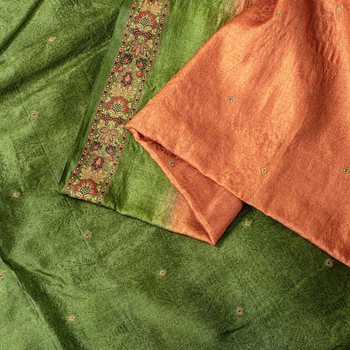 Sanskriti Vintage Orange Pure Silk Saree Floral Woven & Printed Sari 5.5+YDCraft