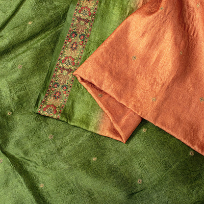 Sanskriti Vintage Orange Pure Silk Saree Floral Woven & Printed Sari 5.5+YDCraft