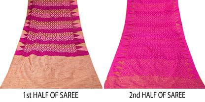 Sanskriti Vintage Magenta Art Silk Saree Woven Floral Sari 5.5 YD Fabric Craft