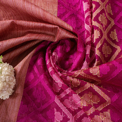 Sanskriti Vintage Magenta Art Silk Saree Woven Floral Sari 5.5 YD Fabric Craft