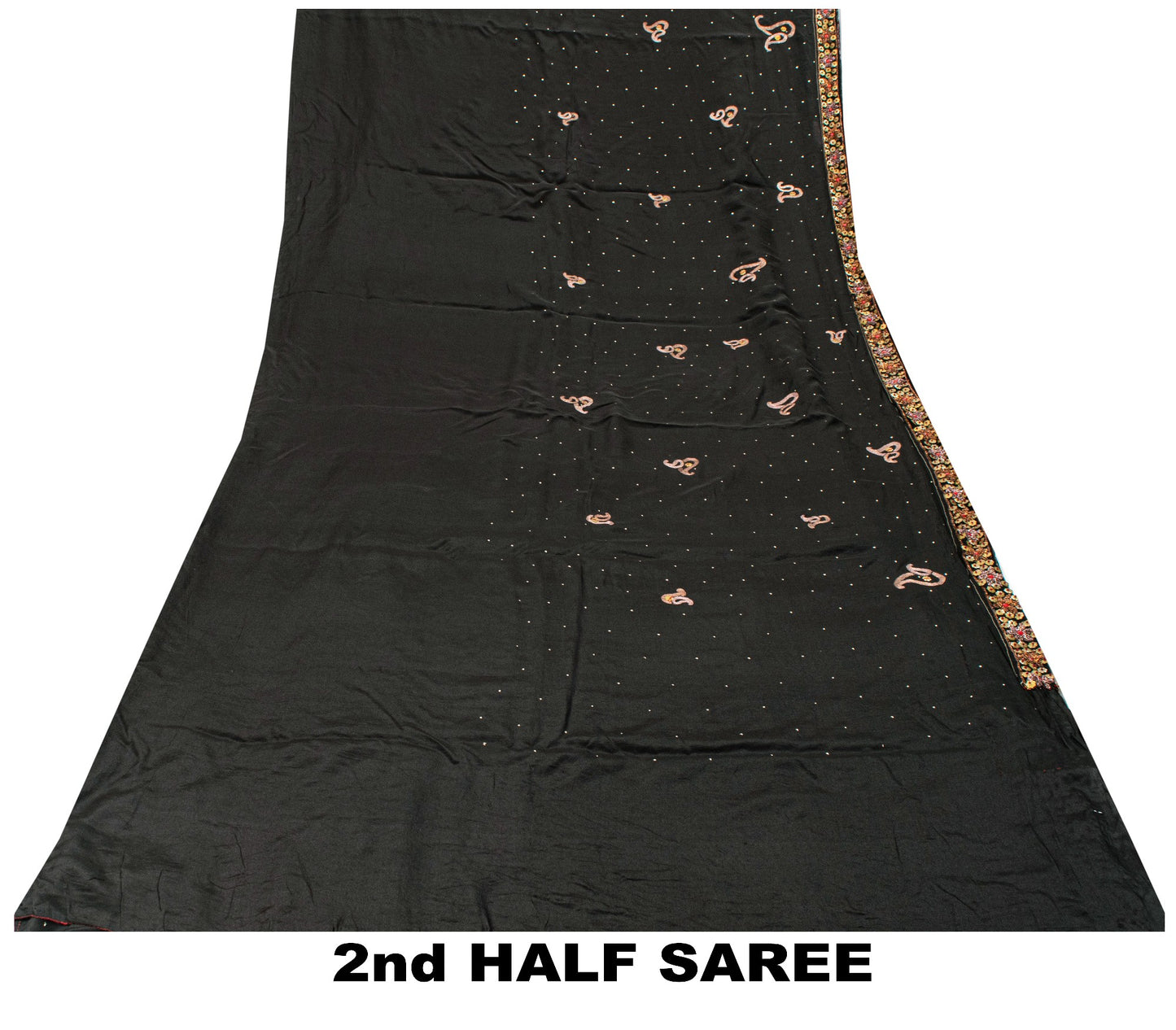 Sanskriti Vintage Black Pure Silk Saree Hand Beaded Zari Dabka Sari 5.5+YD Craft