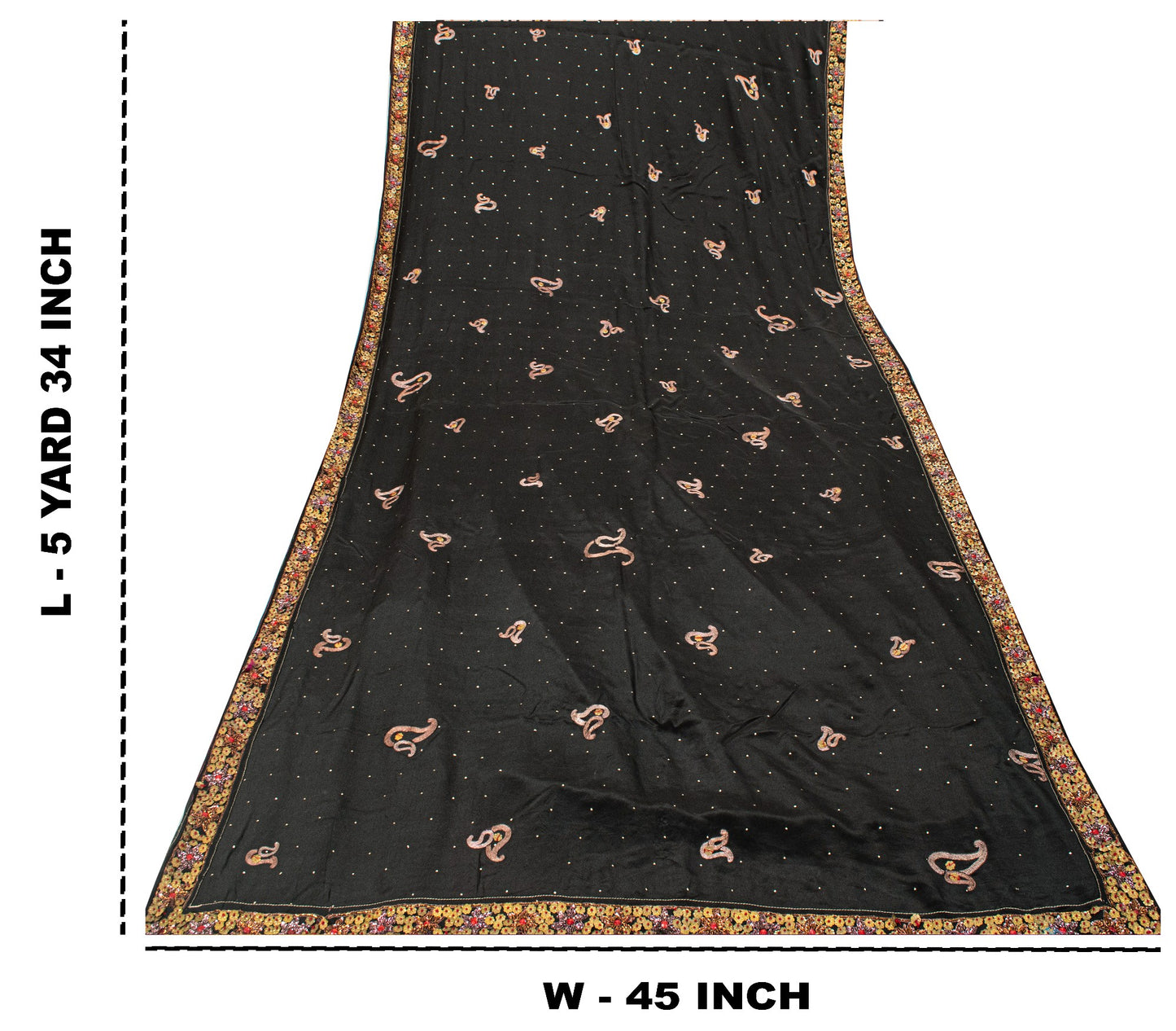 Sanskriti Vintage Black Pure Silk Saree Hand Beaded Zari Dabka Sari 5.5+YD Craft