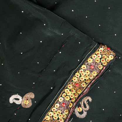 Sanskriti Vintage Black Pure Silk Saree Hand Beaded Zari Dabka Sari 5.5+YD Craft
