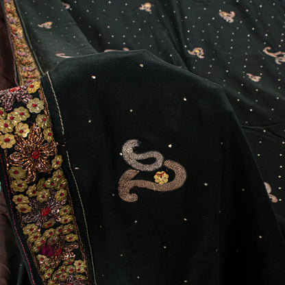 Sanskriti Vintage Black Pure Silk Saree Hand Beaded Zari Dabka Sari 5.5+YD Craft