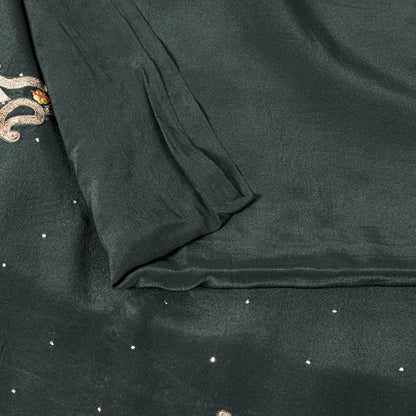 Sanskriti Vintage Black Pure Silk Saree Hand Beaded Zari Dabka Sari 5.5+YD Craft
