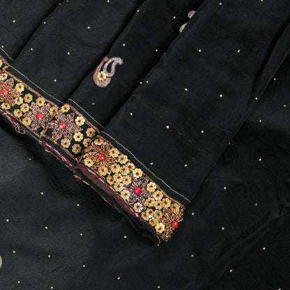 Sanskriti Vintage Black Pure Silk Saree Hand Beaded Zari Dabka Sari 5.5+YD Craft