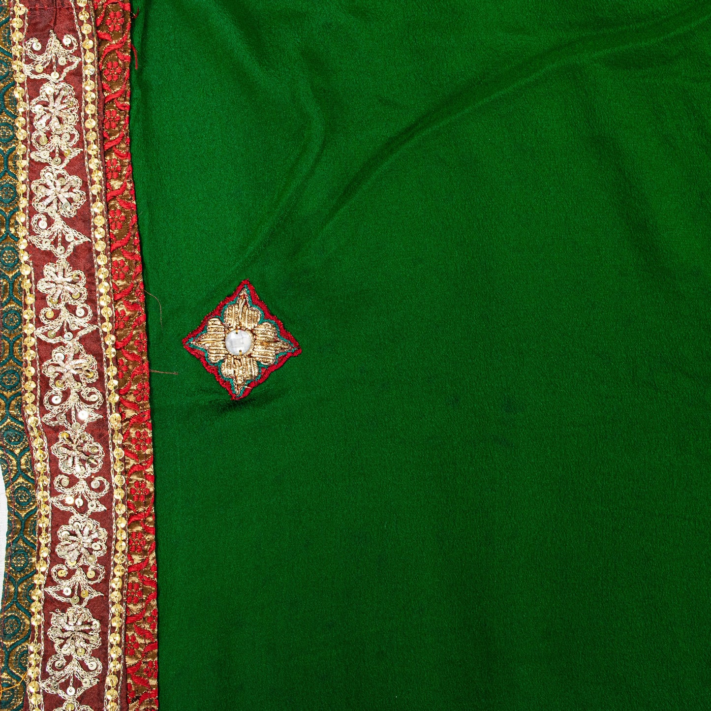 Sanskriti Vintage Green Pure Georgette Saree Bandhani Hand Embroidered 5.5YDSari