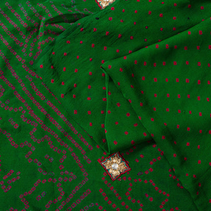 Sanskriti Vintage Green Pure Georgette Saree Bandhani Hand Embroidered 5.5YDSari