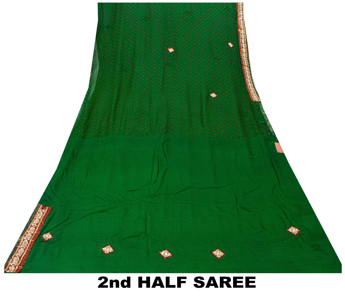 Sanskriti Vintage Green Pure Georgette Saree Bandhani Hand Embroidered 5.5YDSari