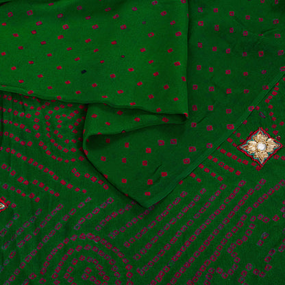Sanskriti Vintage Green Pure Georgette Saree Bandhani Hand Embroidered 5.5YDSari