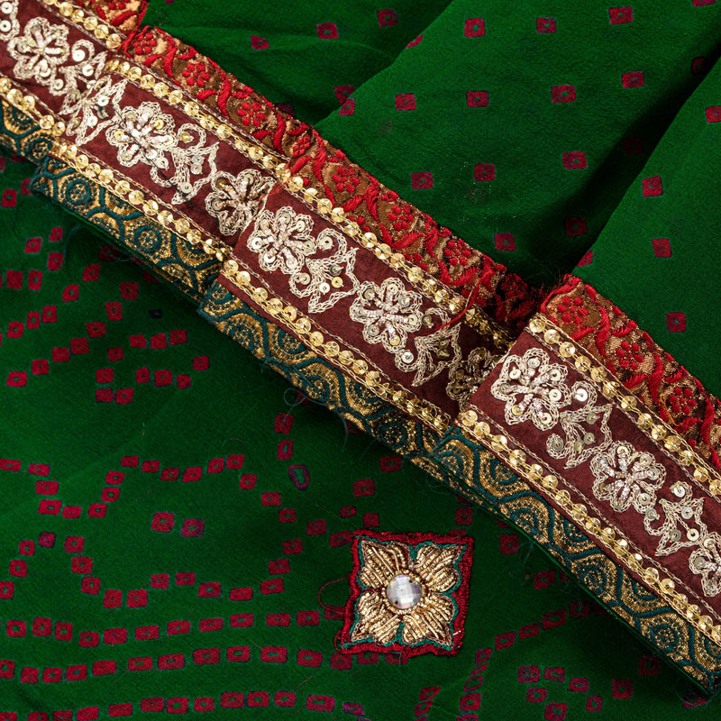 Sanskriti Vintage Green Pure Georgette Saree Bandhani Hand Embroidered 5.5YDSari