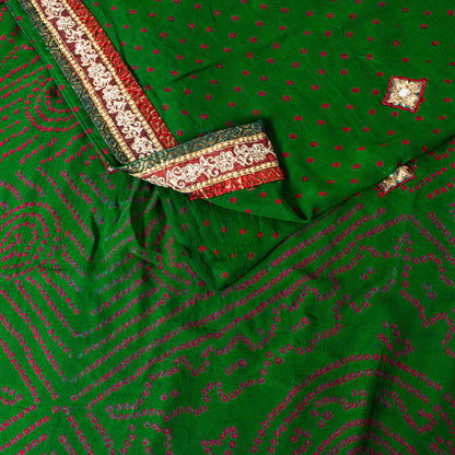 Sanskriti Vintage Green Pure Georgette Saree Bandhani Hand Embroidered 5.5YDSari