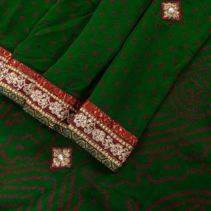 Sanskriti Vintage Green Pure Georgette Saree Bandhani Hand Embroidered 5.5YDSari