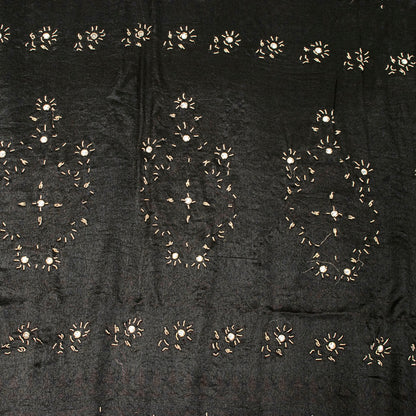 Sanskriti Vintage Black Pure Silk Saree Hand Embroidered Zardozi Stone 6+YD Sari