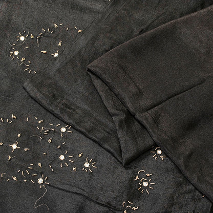 Sanskriti Vintage Black Pure Silk Saree Hand Embroidered Zardozi Stone 6+YD Sari